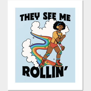 They See Me Rollin' // Funny Retro Rainbow Rollerblading Posters and Art